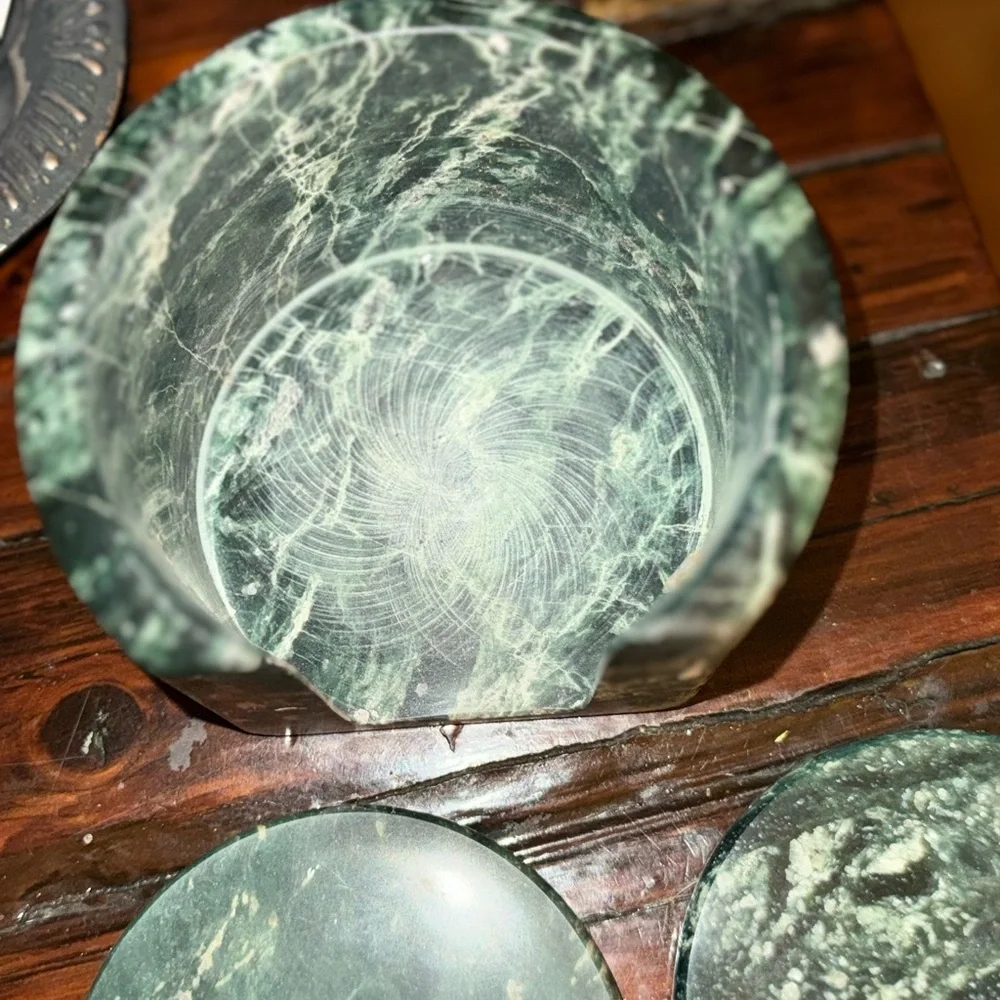 MCM vintage Green Marble Jade Coaster Set